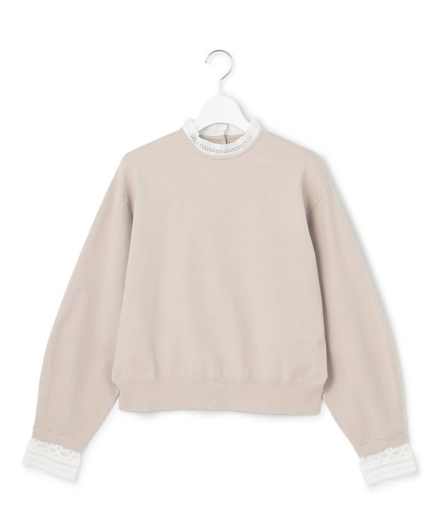 23区 S 【洗える】ヴィスコースストレッチ レースコンビ ニット ベージュ系