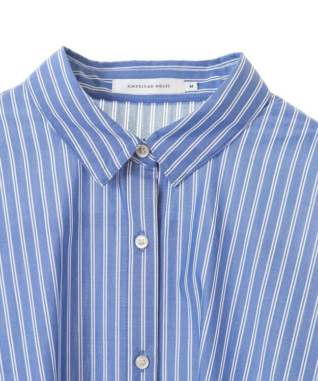 AMERICAN HOLIC 【WEB限定】イージーケアバックギャザーリボンシャツ Stripe Sax