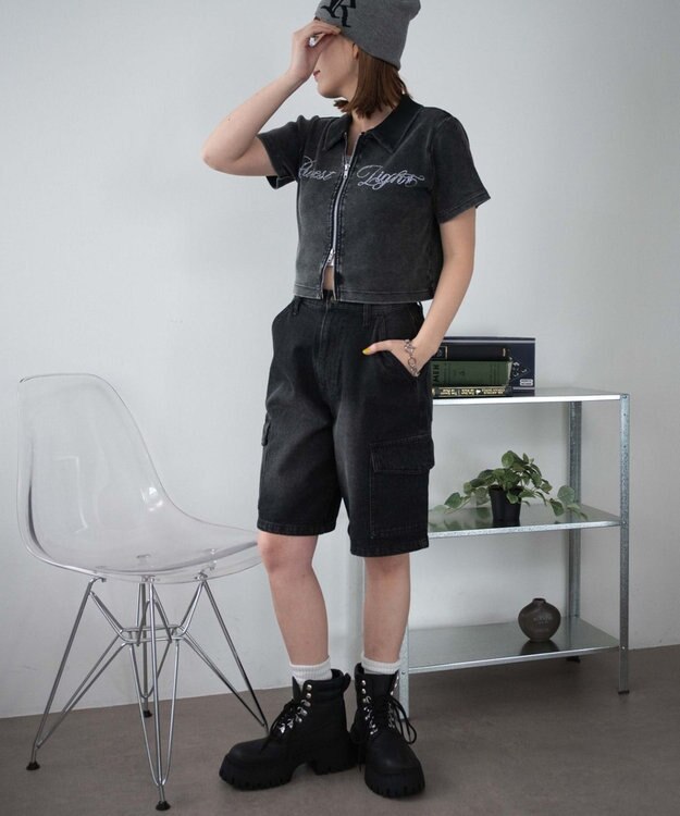 WEGO ラインストーンロゴWZIPトップス スミクロ