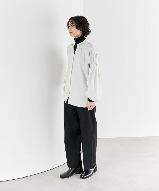 #Newans 【洗濯機可/しわになりにくい】シャーリングネック ボリュームスリーブブラウス オフ