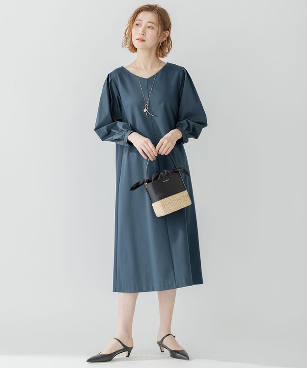23区 【洗える】コットンツイルジャージー コンビ ワンピース マリンブルー系