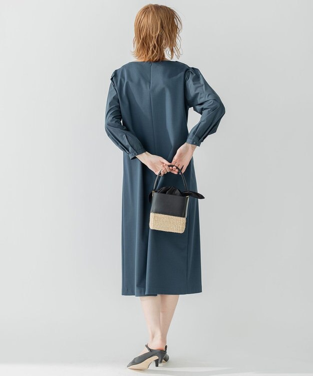 23区 【洗える】コットンツイルジャージー コンビ ワンピース マリンブルー系