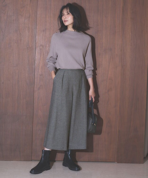 ANY 【洗濯機可能/ウエストゴム】ライトツイード ワイドパンツ ライトグレー