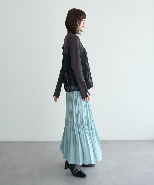 YECCA VECCA 【2点SET】刺繍レースキャミセットハイネックニット Charcoal Gray