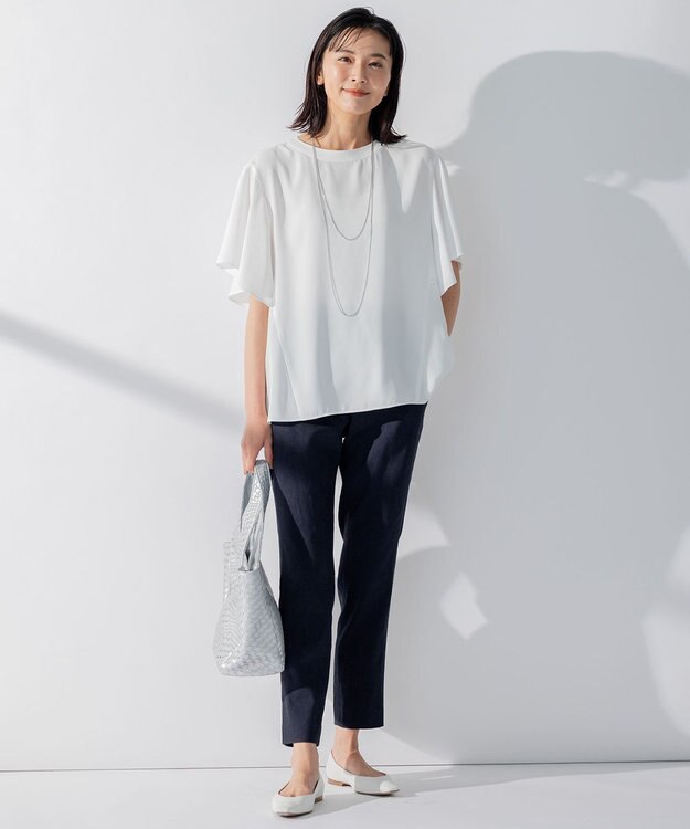 23区 【洗える】リネンレーヨンストレッチ テーパード パンツ ネイビー系