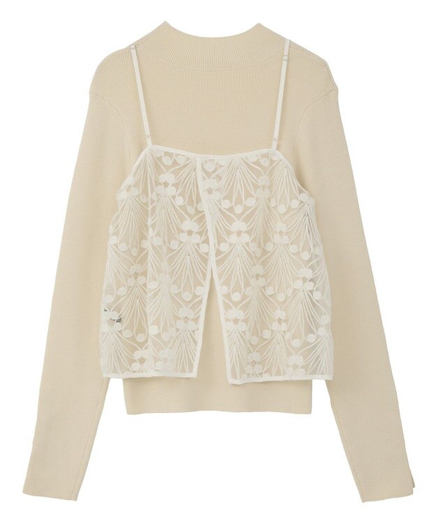 YECCA VECCA 【2点SET】刺繍レースキャミセットハイネックニット Ivory