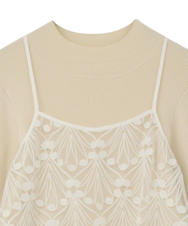 YECCA VECCA 【2点SET】刺繍レースキャミセットハイネックニット Ivory