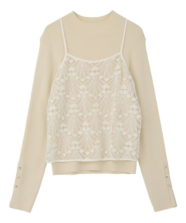 YECCA VECCA 【2点SET】刺繍レースキャミセットハイネックニット Ivory