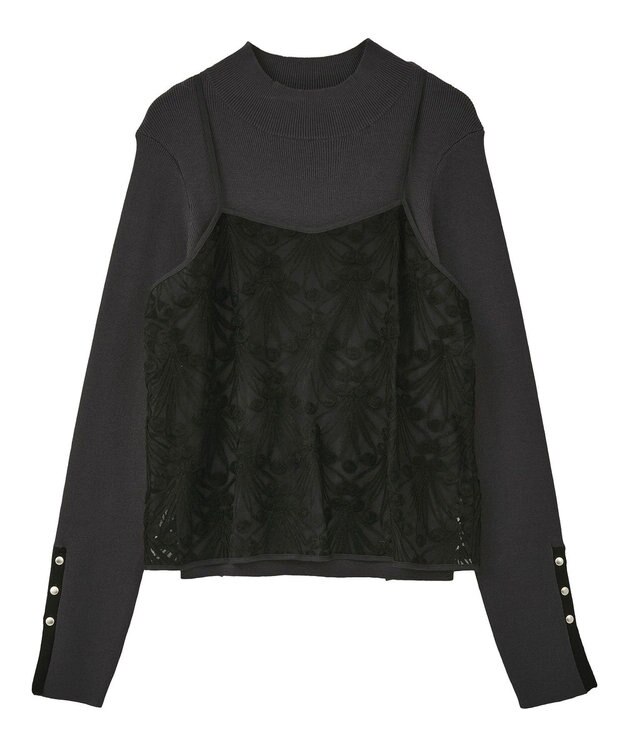 YECCA VECCA 【2点SET】刺繍レースキャミセットハイネックニット Charcoal Gray