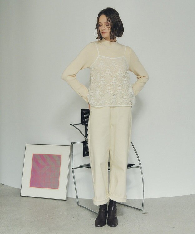 YECCA VECCA 【2点SET】刺繍レースキャミセットハイネックニット Ivory