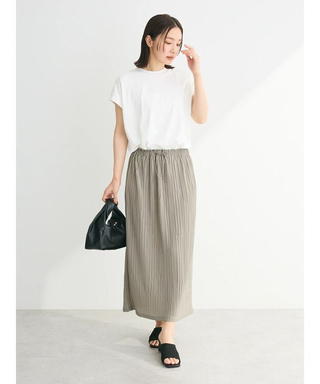 Green Parks プリーツドッキングフレンチワンピース Gray Beige