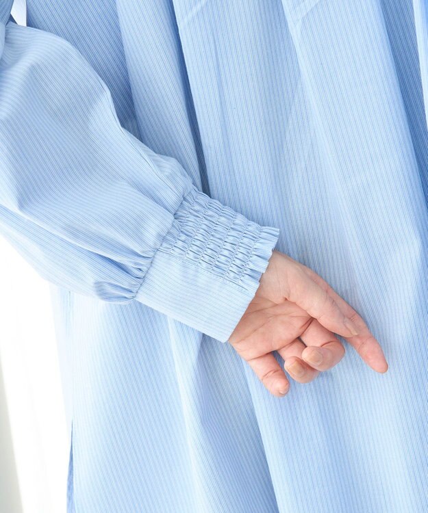 UNFILO 【新色追加】ボリュームスリーブ ブラウス ブルーストライプ