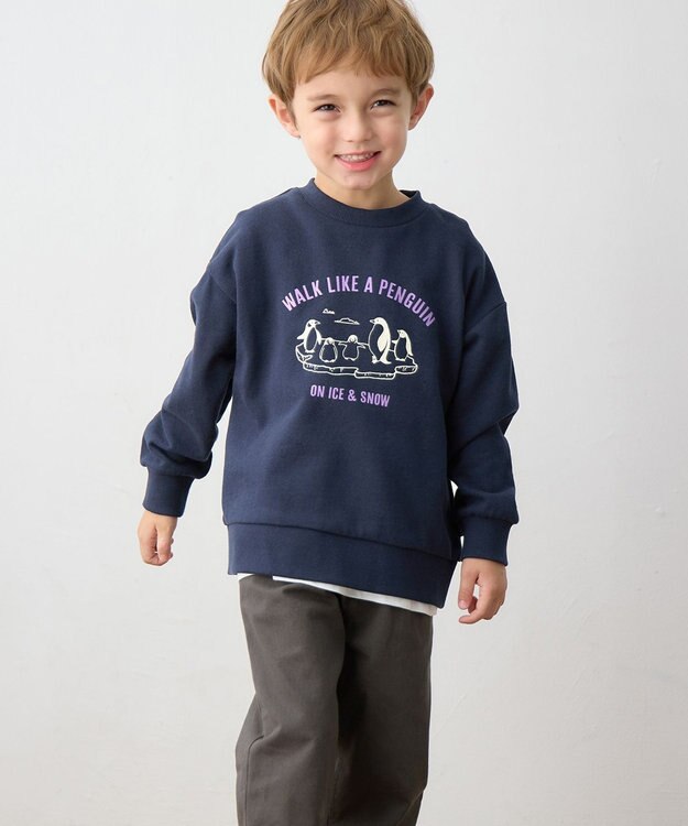 ANY KIDS アニマルプリント 裏毛トレーナー ネイビー