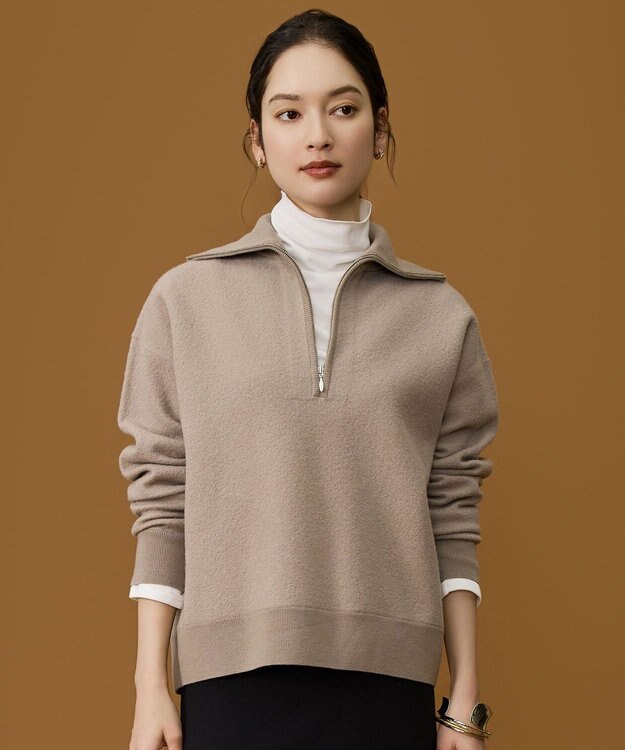 自由区 L 【SHIHOさん着用】ボイルドウールハーフジップ ニット モカ