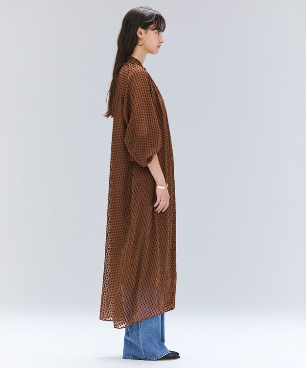 BEIGE， CALLERRY / シルク混ドットギャザーワンピース Caramel