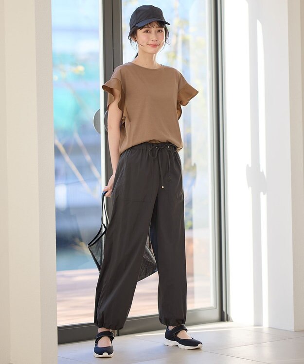 ANY 異素材コンビフリルスリーブプルオーバー モカ