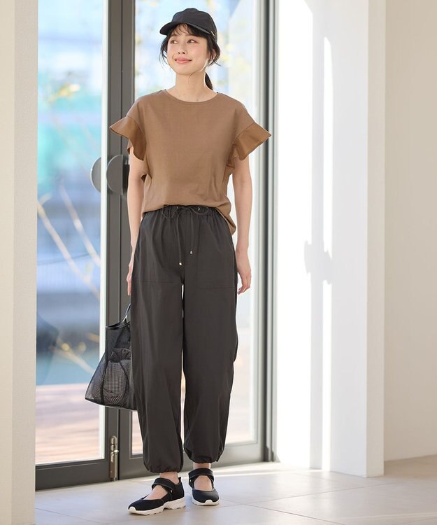 ANY 異素材コンビフリルスリーブプルオーバー モカ