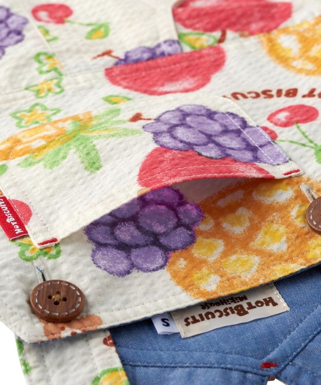 MIKI HOUSE HOT BISCUITS 【ビーンズ×フルーツシリーズ】【70-110cm】5分丈オーバーオール アイボリー