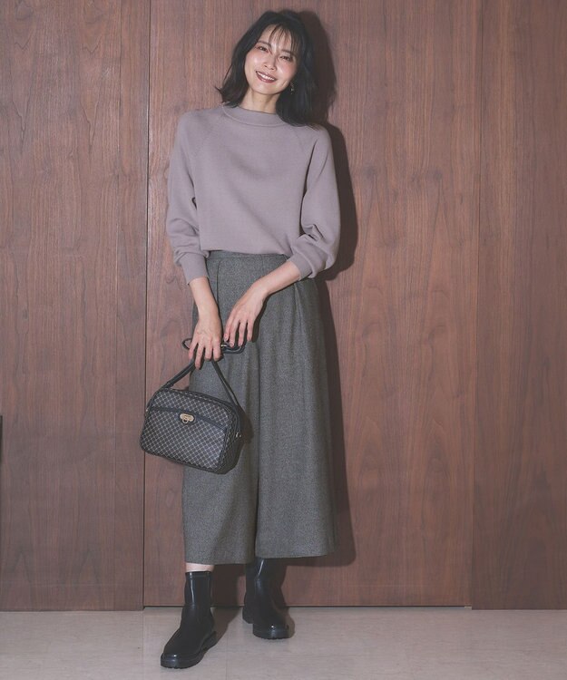 ANY L 【洗濯機可能/ウエストゴム】ライトツイード ワイドパンツ ライトグレー