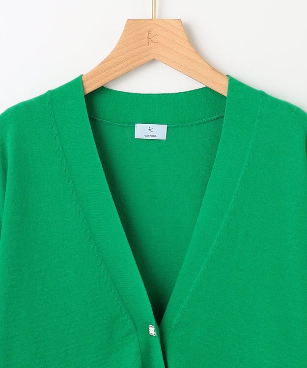 組曲 【ビジューボタン・アンサンブル対応】ハイゲージ ロングVネックカーディガン ダークグリーン系