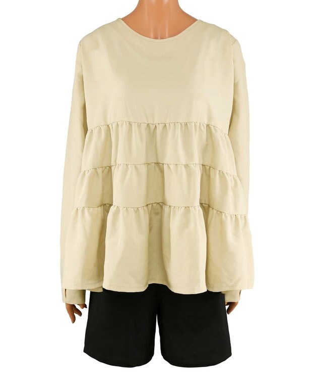 San-ai Resort（三愛水着楽園） 【WEB限定】5点セット キャップ付きUVカットタンキニ+ティアードラッシュセット水着【BeachQueen(ビーチクイーン）】 ベージュ