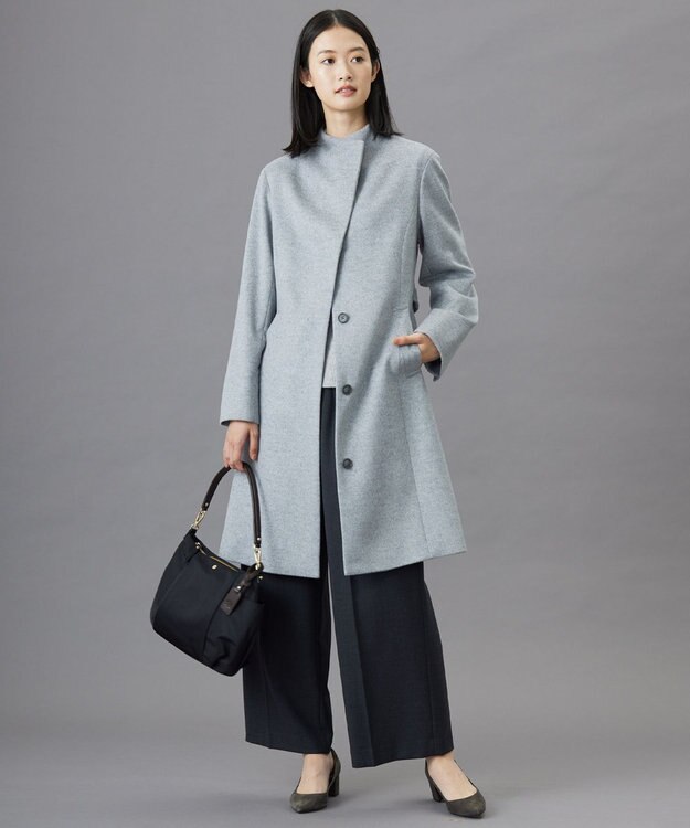 J.PRESS LADIES L Super150sAZAMIビーバー スタンドカラー コート グレー系