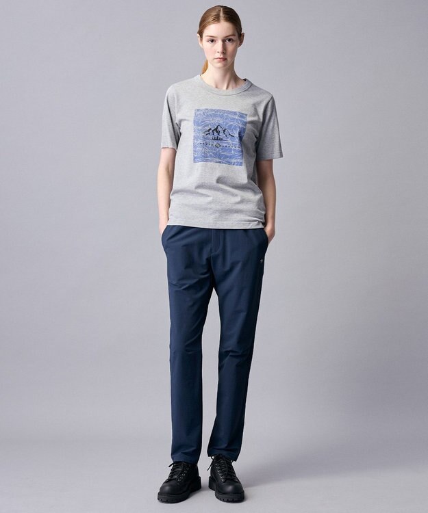 JOSEPH ABBOUD MOUNTAIN 【ゆったり】プレーティング天竺 リーフプリントアウトドア Tシャツ ライトグレー系