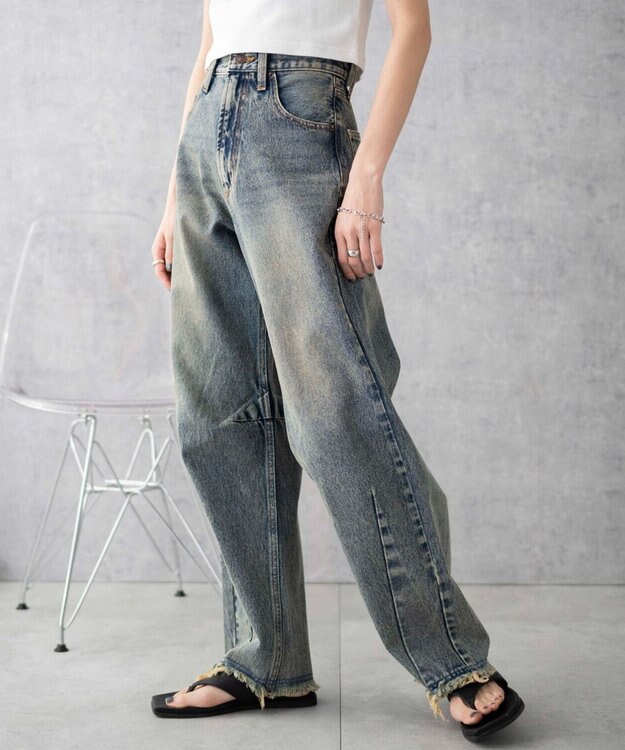 WEGO ヴィンテージウォッシュカーブデニムパンツ デニム中濃加工色