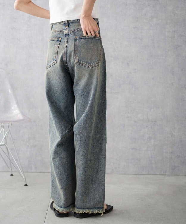 WEGO ヴィンテージウォッシュカーブデニムパンツ デニム中濃加工色