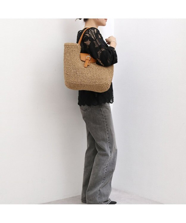 UNBILLION カシュカシュ cachecache / ベルトフラップクロッシェトート カゴバッグ キャメル