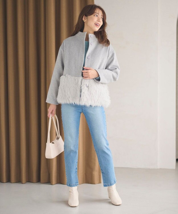 Feroux ウール混 ショートコート ライトグレー系