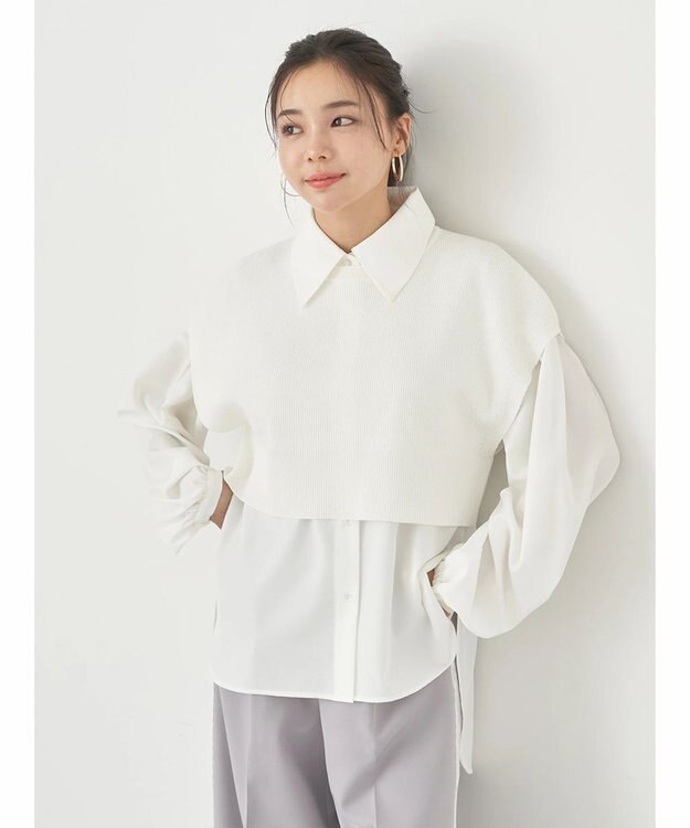 earth music&ecology ＳＥＴ２点ニットベスト＋シャツ Ivory