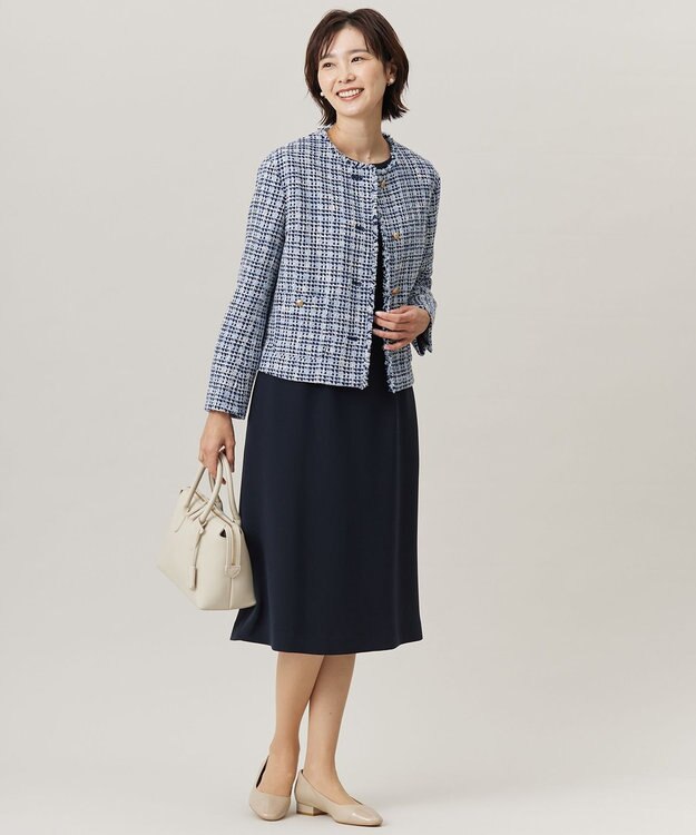 J.PRESS LADIES 【セットアップ対応・洗える】セラテリーダブルクロス ワンピース ネイビー系