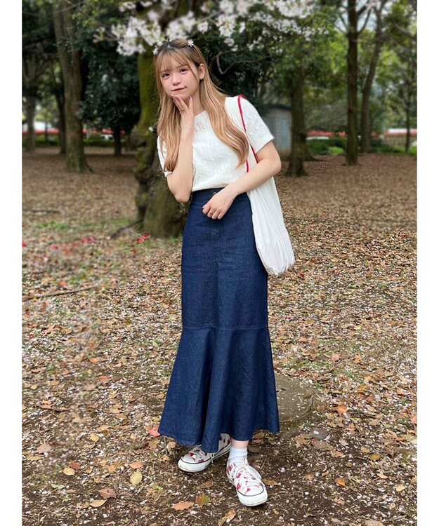 Green Parks ケーブル半袖ニット Off White