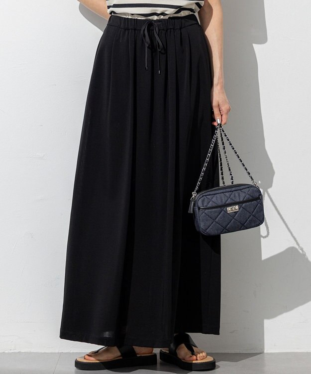 23区 【WEB&一部店舗限定/接触冷感/洗える】ツイストコットンプレーティング スカート ブラック系