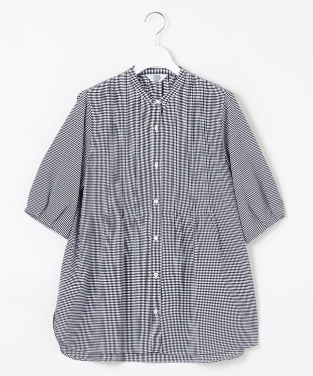 J.PRESS LADIES S 【洗える】アセVis ギンガム バンドカラー ピンタック ブラウス ネイビー系3