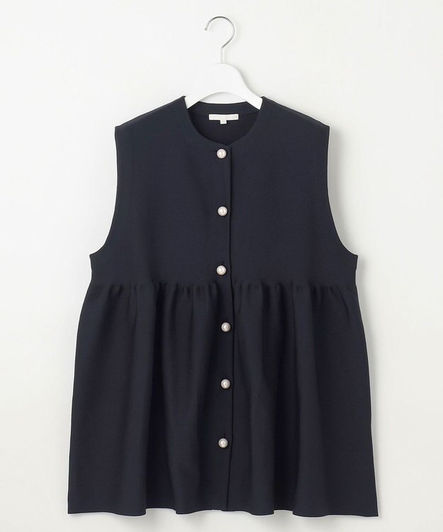 自由区 L 【洗える】パールディティールニット ジレ ネイビー