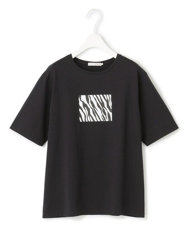 ICB L 【接触冷感・UVケア・洗える】ゼブラ柄 TEE ブラック系