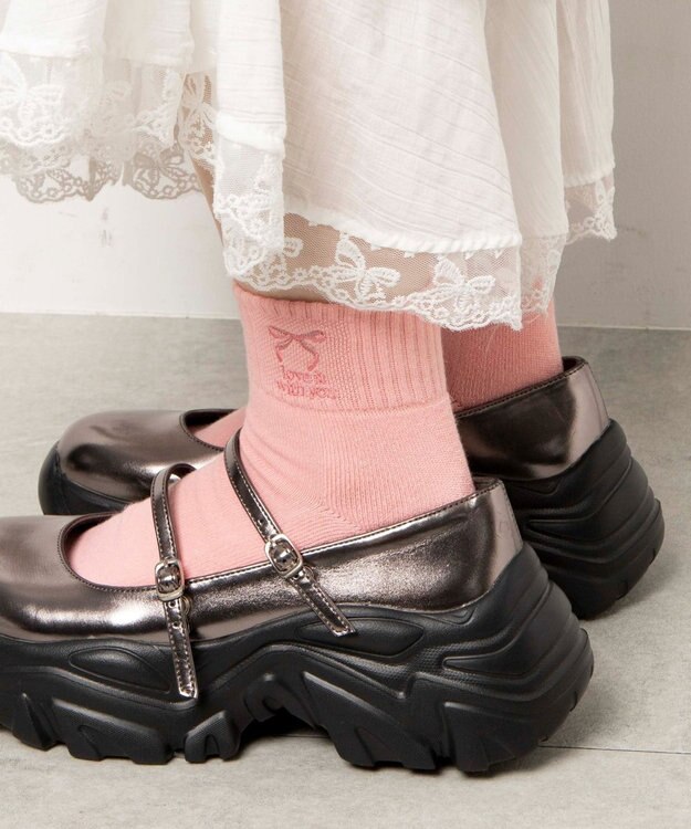 WEGO モチーフ刺繍アンクルソックス ライトピンク