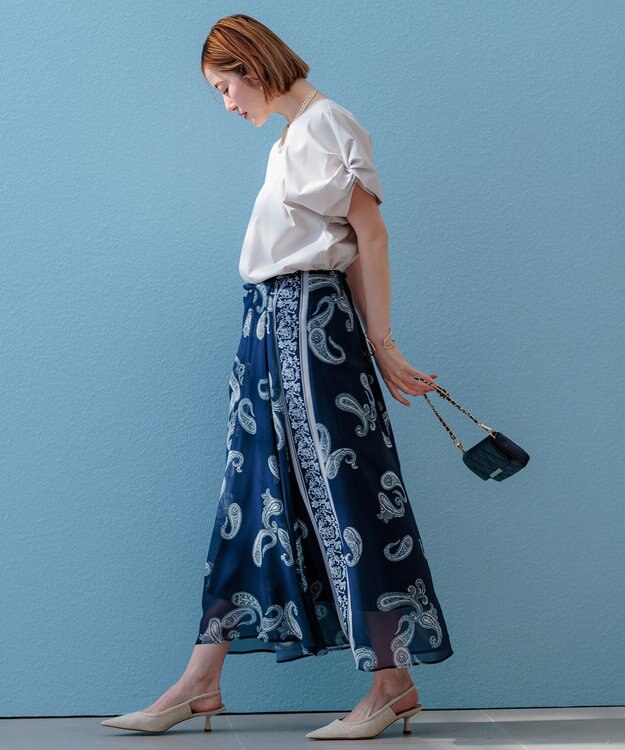 23区 L 【洗える】Ratti ペイズリーシフォン スカート ネイビー系