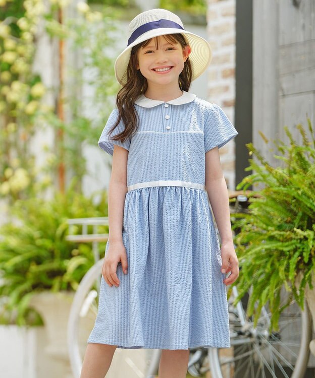 組曲 KIDS 【110-140㎝】サッカーストライプ ワンピース サックスブルー
