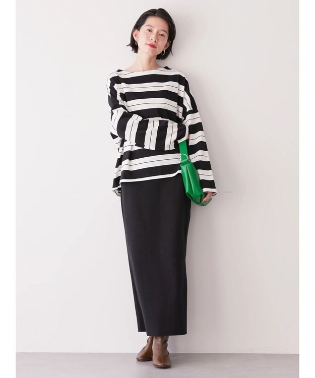 AMERICAN HOLIC ボートネックボーダープルオーバー Black