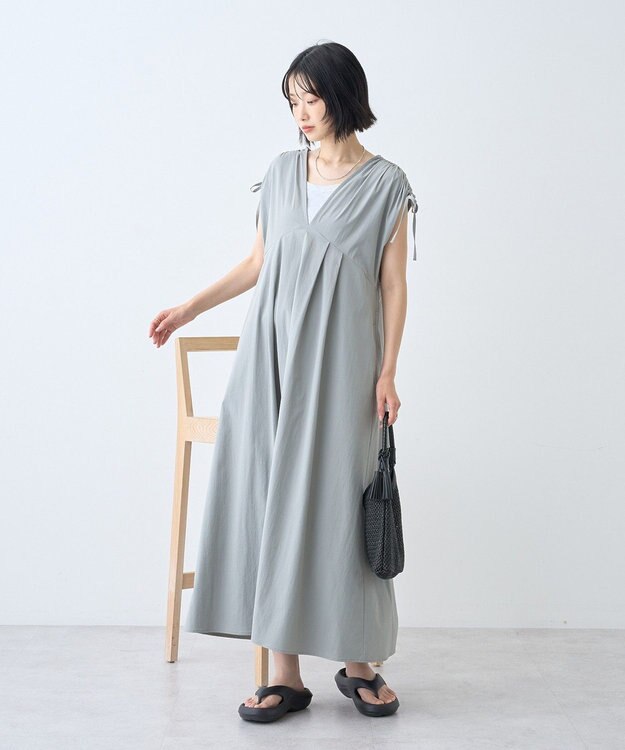 AMERICAN HOLIC 【マルチ機能】Vネックドロストショルダーワンピース Grayish Khaki