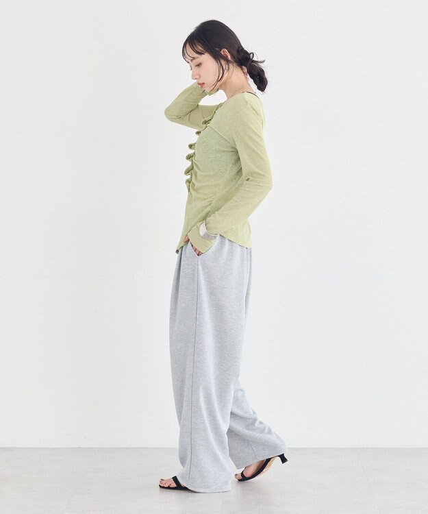 earth music&ecology 【予約】シアーワッフルタックボタントップス ライトグリーン