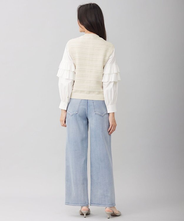 自由区 S 【洗える】テクスチャーコットンブレンドニット ベスト ライトベージュ