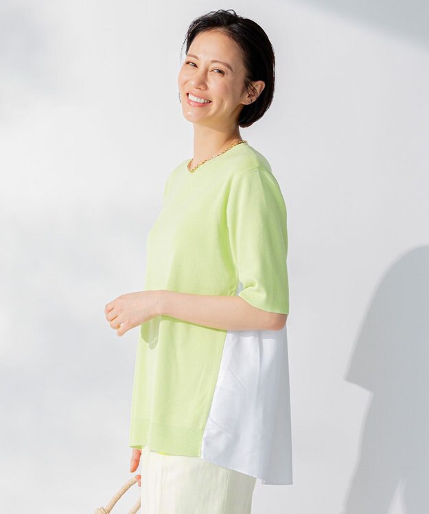 自由区 【洗える】ハイツイストコットンアセテート バックデザイン プルオーバーニット