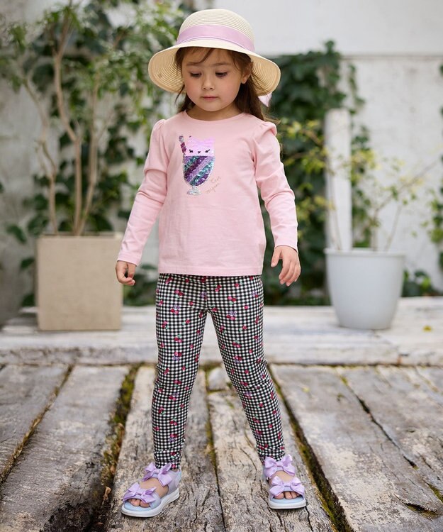 ANY KIDS ミラクルスパンコール長袖Tシャツ ピンク（ネコ×アイスクリーム）