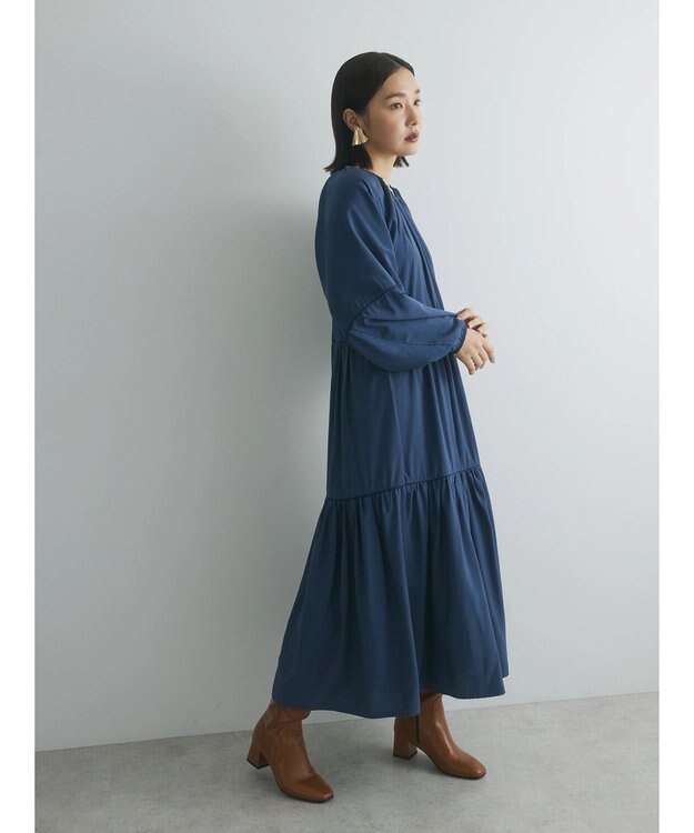 Green Parks armonia. ティアード配色パイピングワンピース Navy