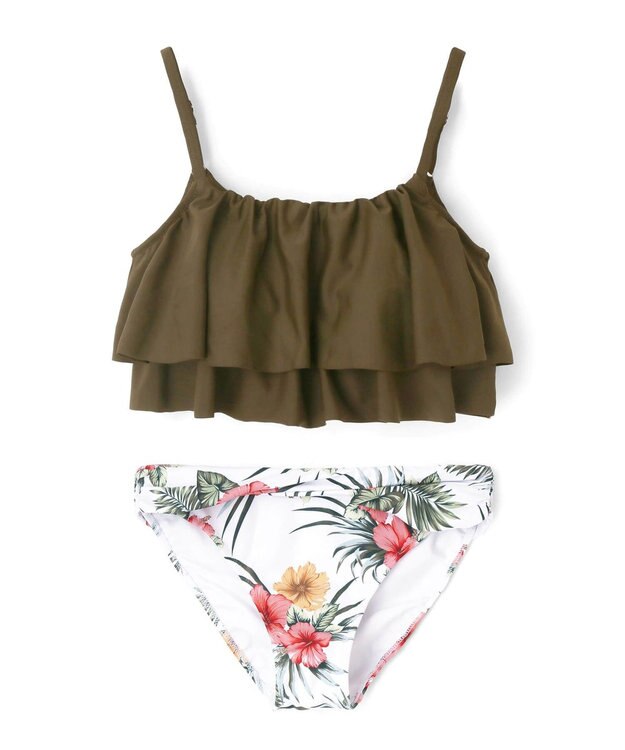 San-ai Resort（三愛水着楽園） 【SALE】フリルトップス３点セット　9M　【San-ai Resort（サンアイリゾート）】 カーキ×ホワイト