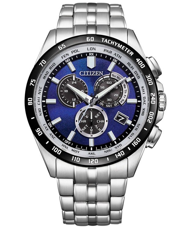 CITIZEN 【限定モデル】青い海の揺らめきを表現した「UNITE with BLUE」エコ・ドライブ電波時計クロノグラフ シチズンコレクション CB5874-81L ブルー